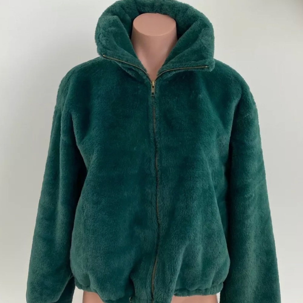 VS pink faux fur crop full zip jacket